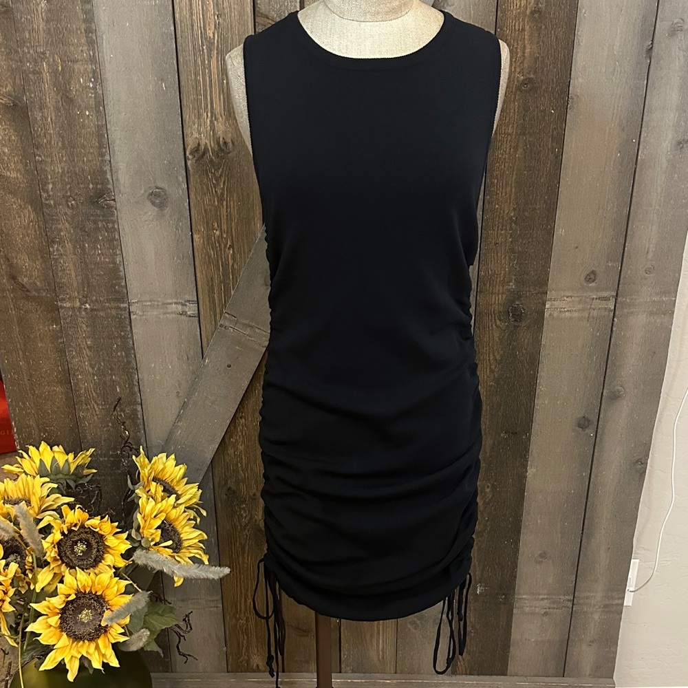 Lioness Military Minds Black Ruched Sleeveless Mini Dress XL Stretch